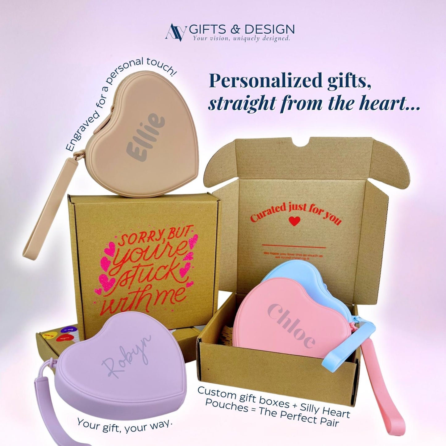 Silly Heart 💙 (silicone heart pouches) with Gift Box 🎁